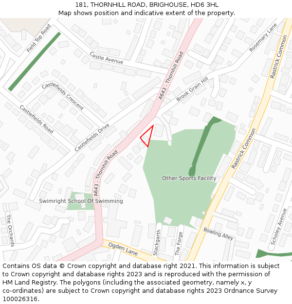 181, THORNHILL ROAD, BRIGHOUSE, HD6 3HL: Location map and indicative extent of plot