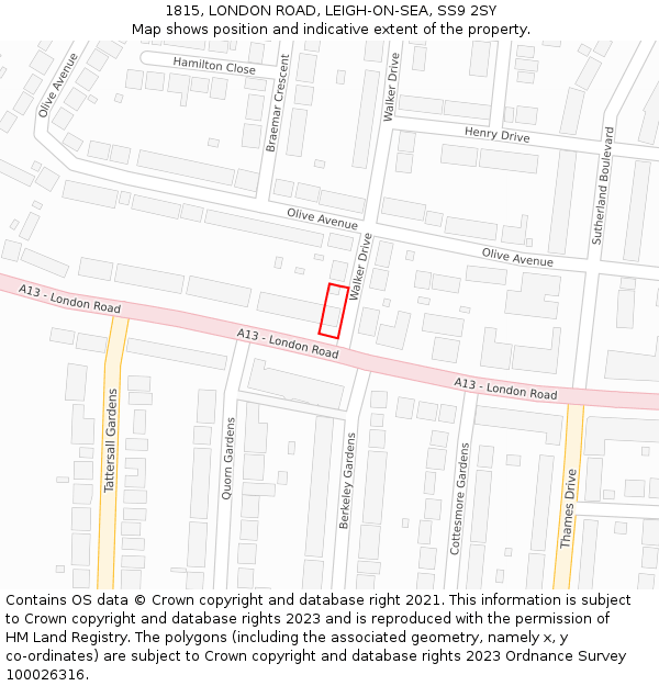 1815, LONDON ROAD, LEIGH-ON-SEA, SS9 2SY: Location map and indicative extent of plot