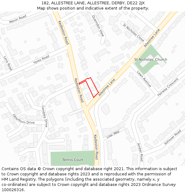 182, ALLESTREE LANE, ALLESTREE, DERBY, DE22 2JX: Location map and indicative extent of plot