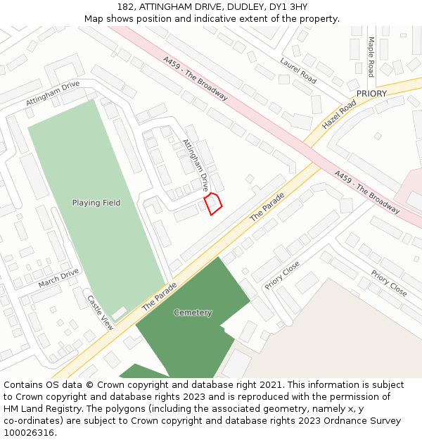 182, ATTINGHAM DRIVE, DUDLEY, DY1 3HY: Location map and indicative extent of plot