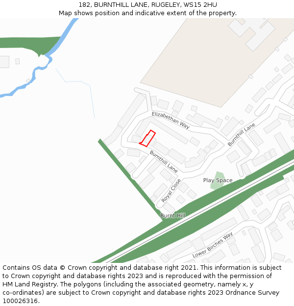 182, BURNTHILL LANE, RUGELEY, WS15 2HU: Location map and indicative extent of plot