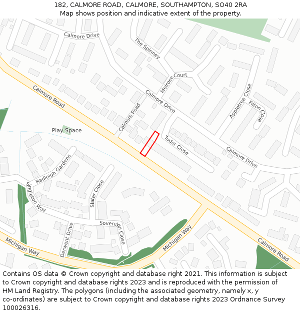 182, CALMORE ROAD, CALMORE, SOUTHAMPTON, SO40 2RA: Location map and indicative extent of plot