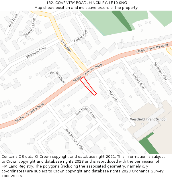 182, COVENTRY ROAD, HINCKLEY, LE10 0NG: Location map and indicative extent of plot