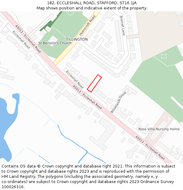 182, ECCLESHALL ROAD, STAFFORD, ST16 1JA: Location map and indicative extent of plot