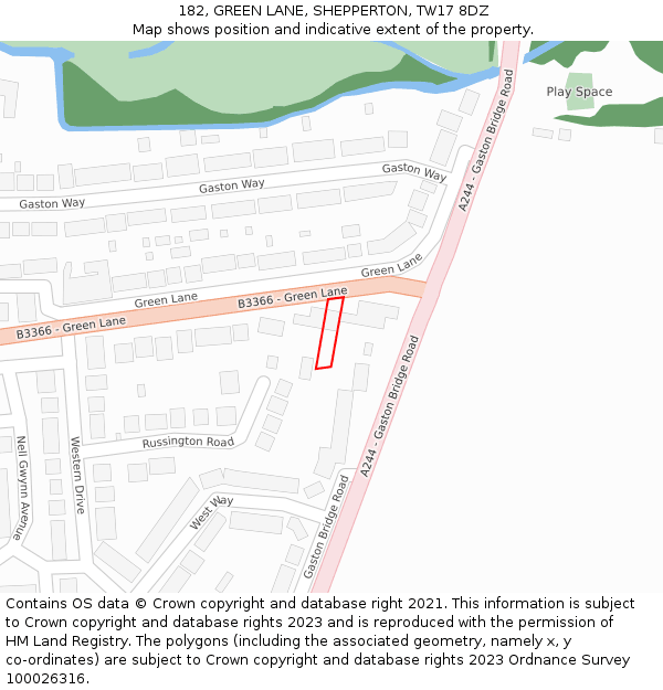 182, GREEN LANE, SHEPPERTON, TW17 8DZ: Location map and indicative extent of plot