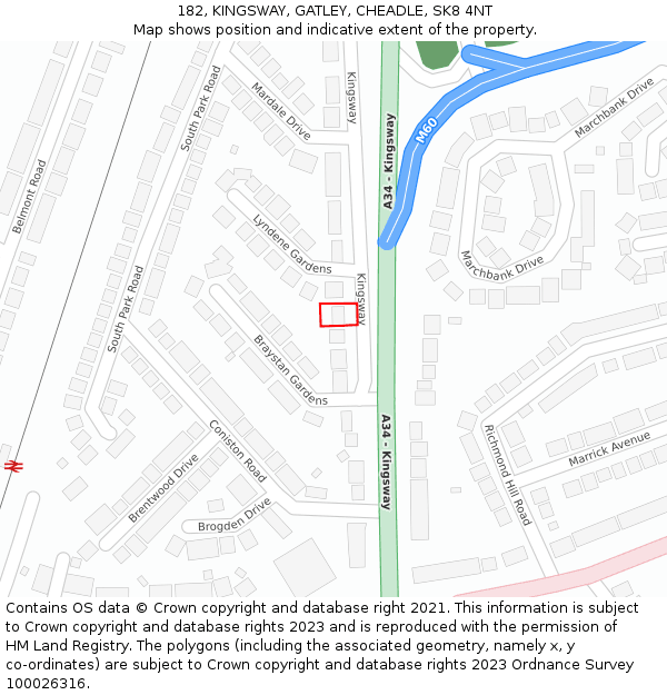 182, KINGSWAY, GATLEY, CHEADLE, SK8 4NT: Location map and indicative extent of plot
