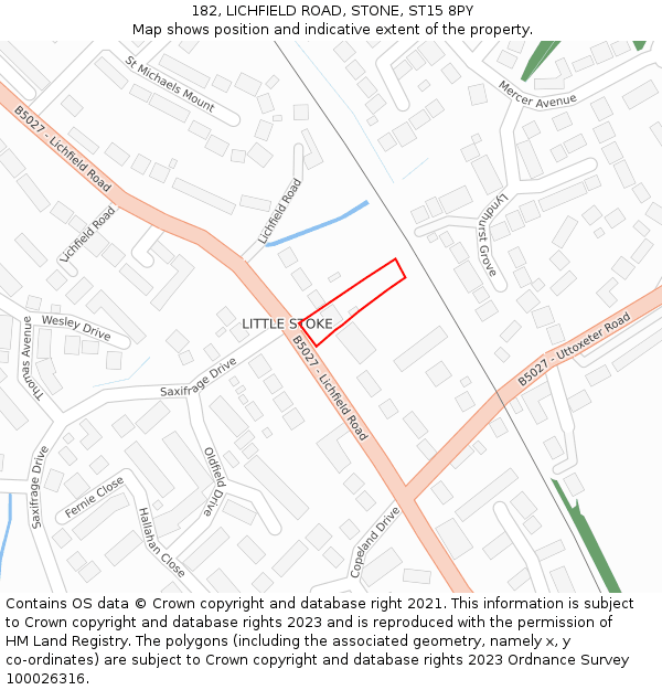 182, LICHFIELD ROAD, STONE, ST15 8PY: Location map and indicative extent of plot