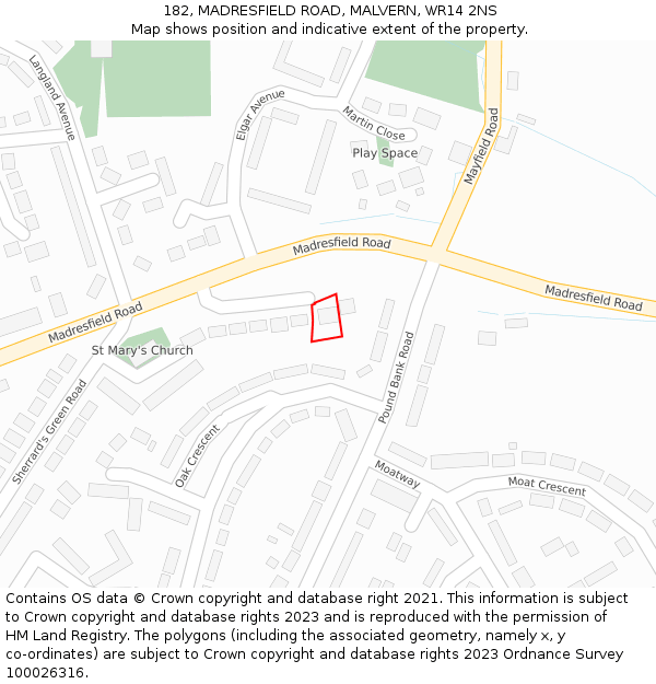 182, MADRESFIELD ROAD, MALVERN, WR14 2NS: Location map and indicative extent of plot