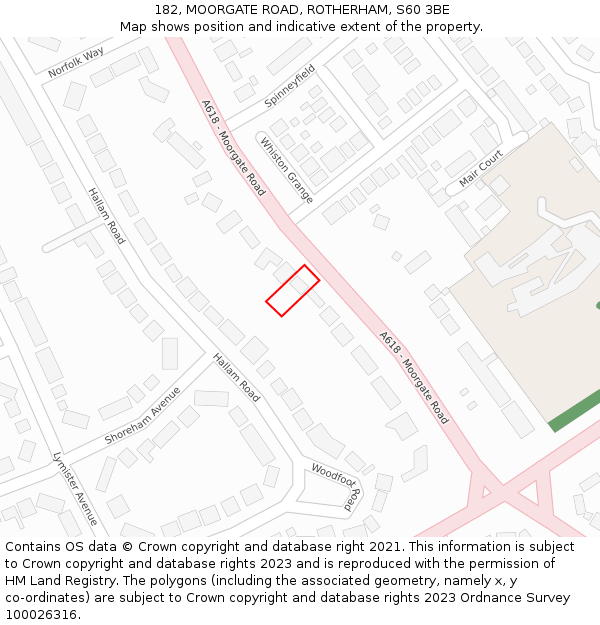 182, MOORGATE ROAD, ROTHERHAM, S60 3BE: Location map and indicative extent of plot