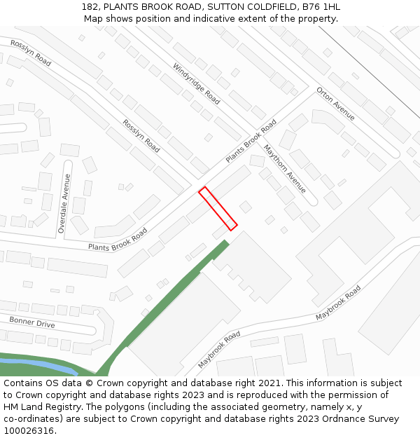 182, PLANTS BROOK ROAD, SUTTON COLDFIELD, B76 1HL: Location map and indicative extent of plot
