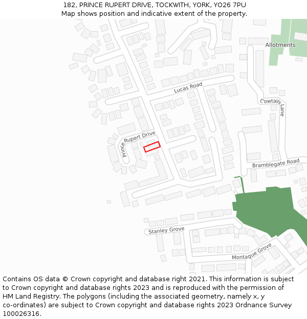 182, PRINCE RUPERT DRIVE, TOCKWITH, YORK, YO26 7PU: Location map and indicative extent of plot