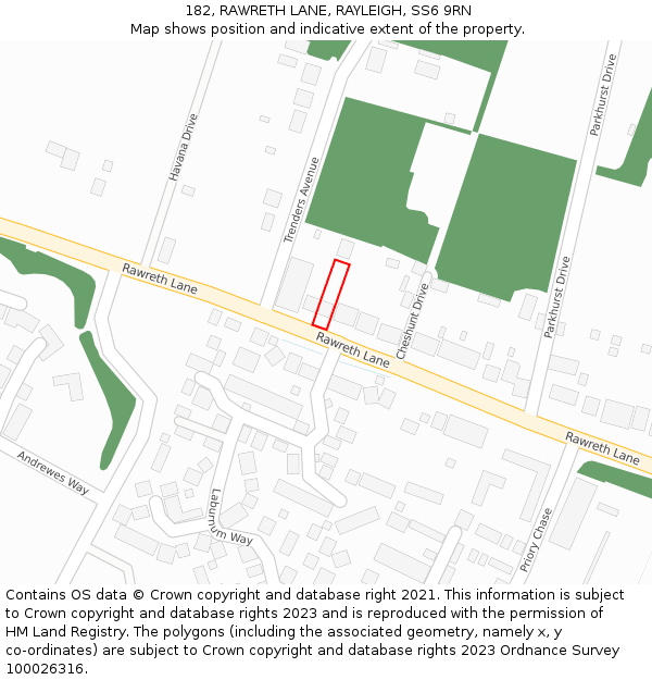182, RAWRETH LANE, RAYLEIGH, SS6 9RN: Location map and indicative extent of plot