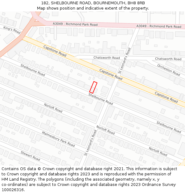 182, SHELBOURNE ROAD, BOURNEMOUTH, BH8 8RB: Location map and indicative extent of plot
