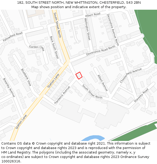182, SOUTH STREET NORTH, NEW WHITTINGTON, CHESTERFIELD, S43 2BN: Location map and indicative extent of plot