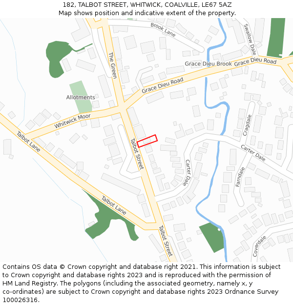 182, TALBOT STREET, WHITWICK, COALVILLE, LE67 5AZ: Location map and indicative extent of plot