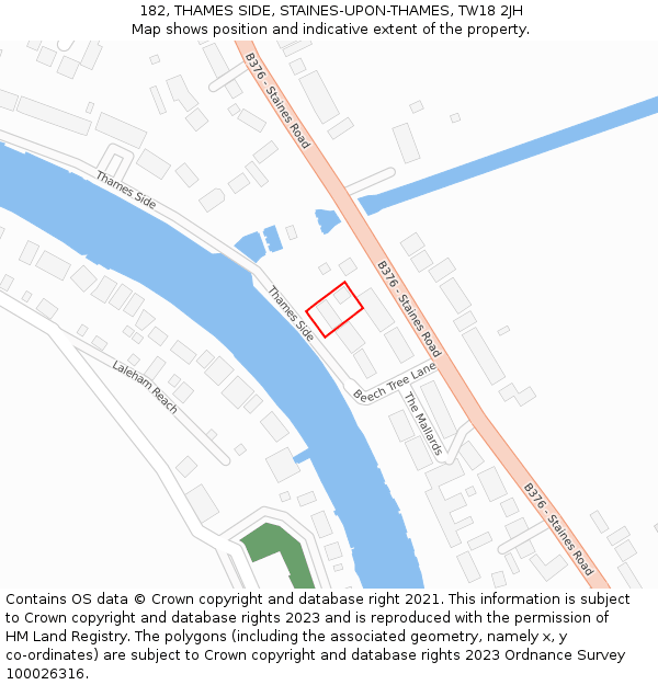 182, THAMES SIDE, STAINES-UPON-THAMES, TW18 2JH: Location map and indicative extent of plot