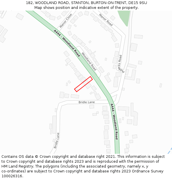 182, WOODLAND ROAD, STANTON, BURTON-ON-TRENT, DE15 9SU: Location map and indicative extent of plot