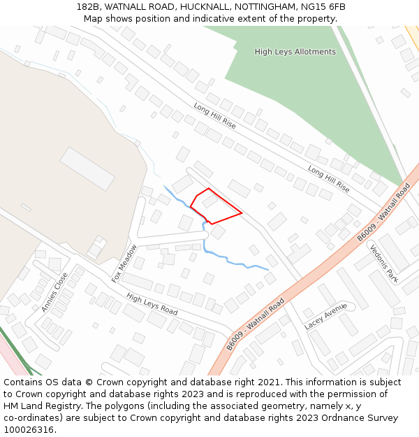 182B, WATNALL ROAD, HUCKNALL, NOTTINGHAM, NG15 6FB: Location map and indicative extent of plot