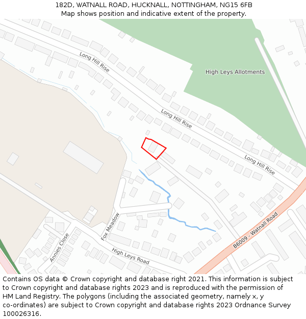182D, WATNALL ROAD, HUCKNALL, NOTTINGHAM, NG15 6FB: Location map and indicative extent of plot