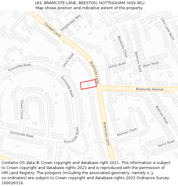 183, BRAMCOTE LANE, BEESTON, NOTTINGHAM, NG9 4EU: Location map and indicative extent of plot