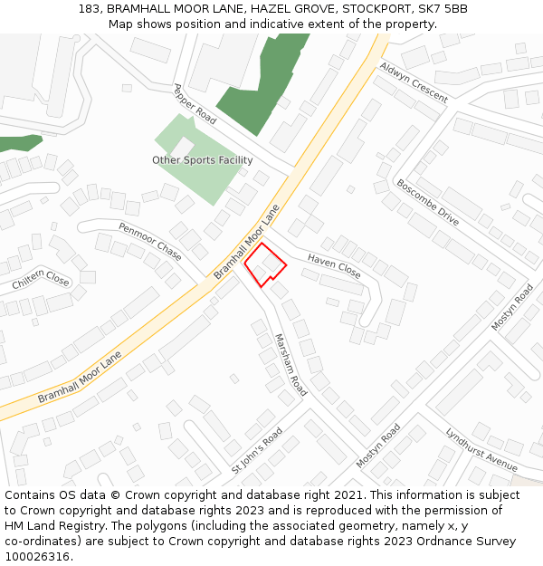 183, BRAMHALL MOOR LANE, HAZEL GROVE, STOCKPORT, SK7 5BB: Location map and indicative extent of plot