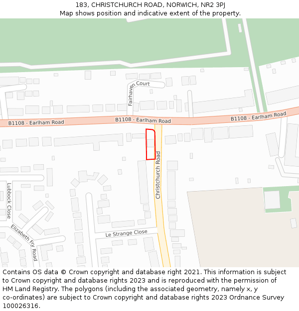 183, CHRISTCHURCH ROAD, NORWICH, NR2 3PJ: Location map and indicative extent of plot