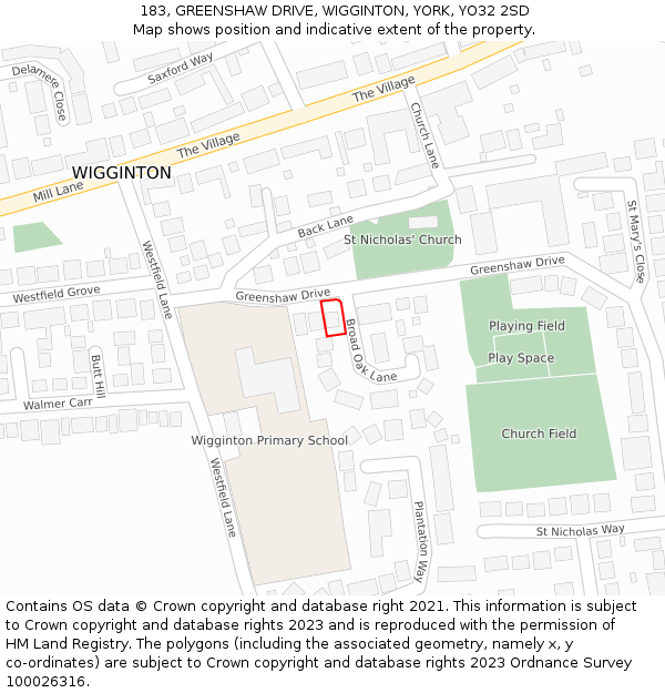 183, GREENSHAW DRIVE, WIGGINTON, YORK, YO32 2SD: Location map and indicative extent of plot
