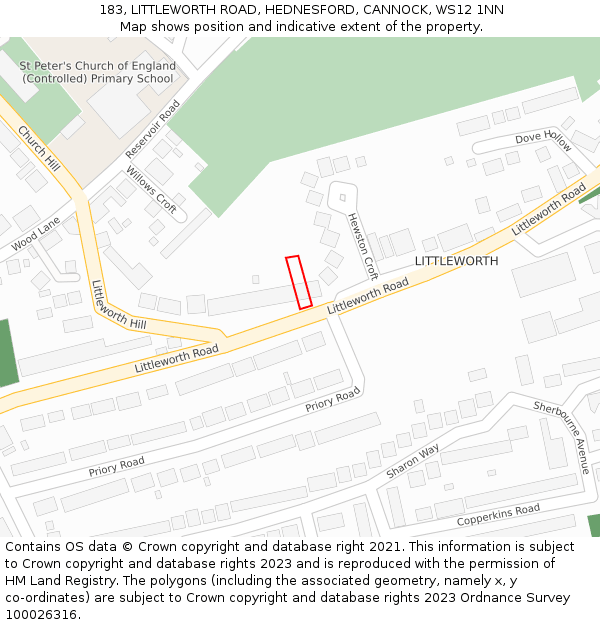 183, LITTLEWORTH ROAD, HEDNESFORD, CANNOCK, WS12 1NN: Location map and indicative extent of plot