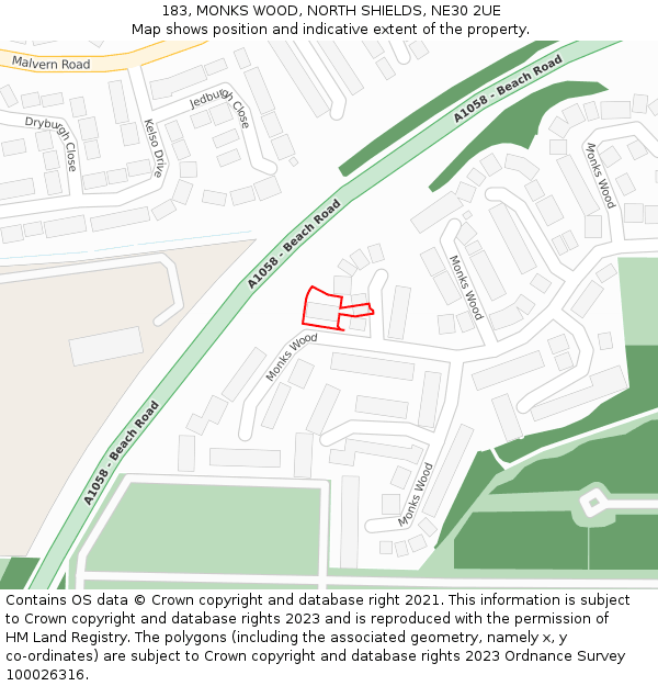 183, MONKS WOOD, NORTH SHIELDS, NE30 2UE: Location map and indicative extent of plot