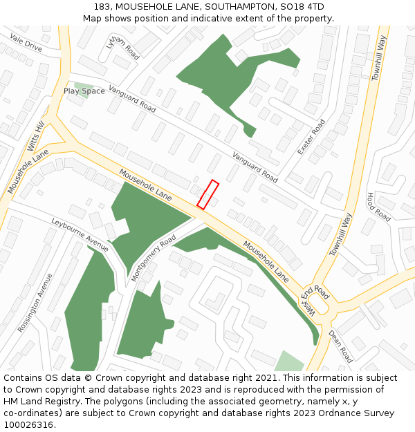 183, MOUSEHOLE LANE, SOUTHAMPTON, SO18 4TD: Location map and indicative extent of plot