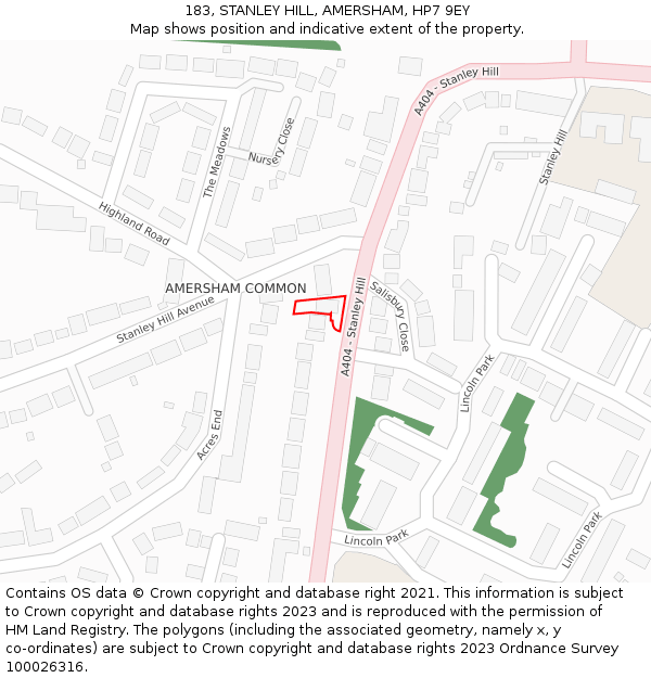 183, STANLEY HILL, AMERSHAM, HP7 9EY: Location map and indicative extent of plot