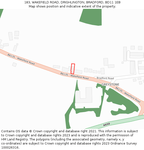 183, WAKEFIELD ROAD, DRIGHLINGTON, BRADFORD, BD11 1EB: Location map and indicative extent of plot