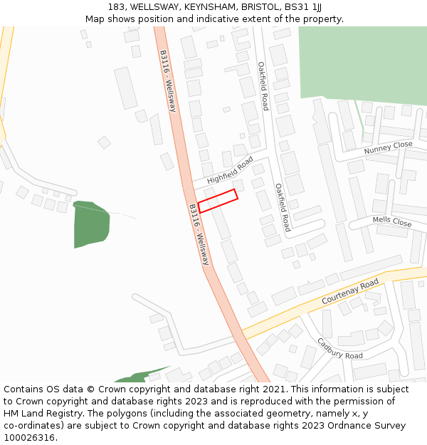 183, WELLSWAY, KEYNSHAM, BRISTOL, BS31 1JJ: Location map and indicative extent of plot