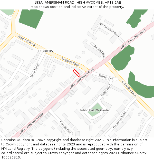 183A, AMERSHAM ROAD, HIGH WYCOMBE, HP13 5AE: Location map and indicative extent of plot