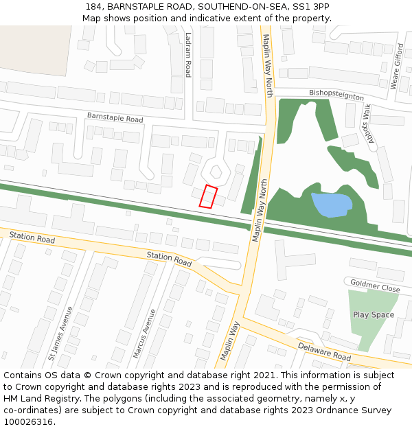 184, BARNSTAPLE ROAD, SOUTHEND-ON-SEA, SS1 3PP: Location map and indicative extent of plot