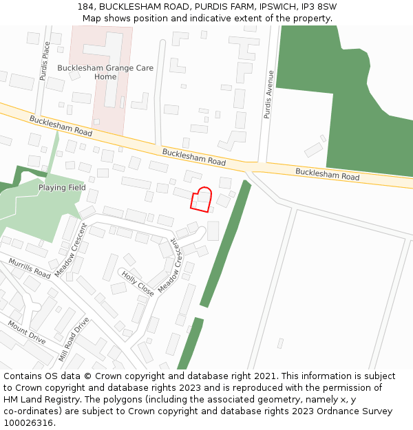 184, BUCKLESHAM ROAD, PURDIS FARM, IPSWICH, IP3 8SW: Location map and indicative extent of plot