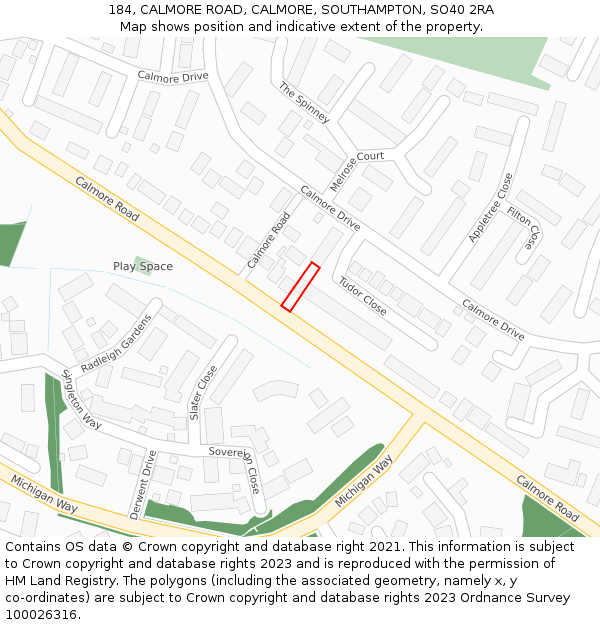 184, CALMORE ROAD, CALMORE, SOUTHAMPTON, SO40 2RA: Location map and indicative extent of plot