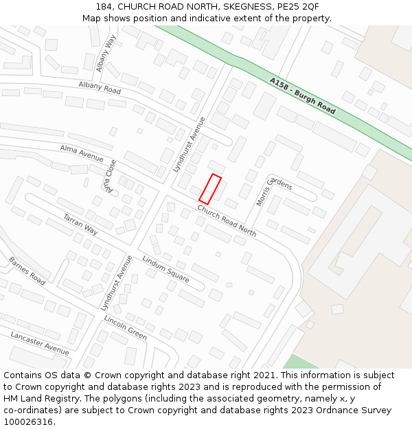 184, CHURCH ROAD NORTH, SKEGNESS, PE25 2QF: Location map and indicative extent of plot