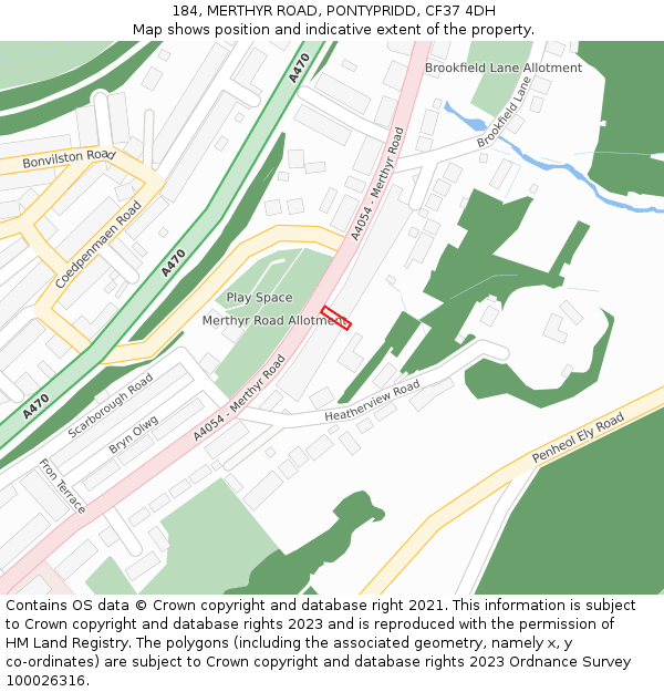 184, MERTHYR ROAD, PONTYPRIDD, CF37 4DH: Location map and indicative extent of plot