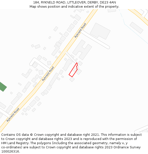 184, RYKNELD ROAD, LITTLEOVER, DERBY, DE23 4AN: Location map and indicative extent of plot
