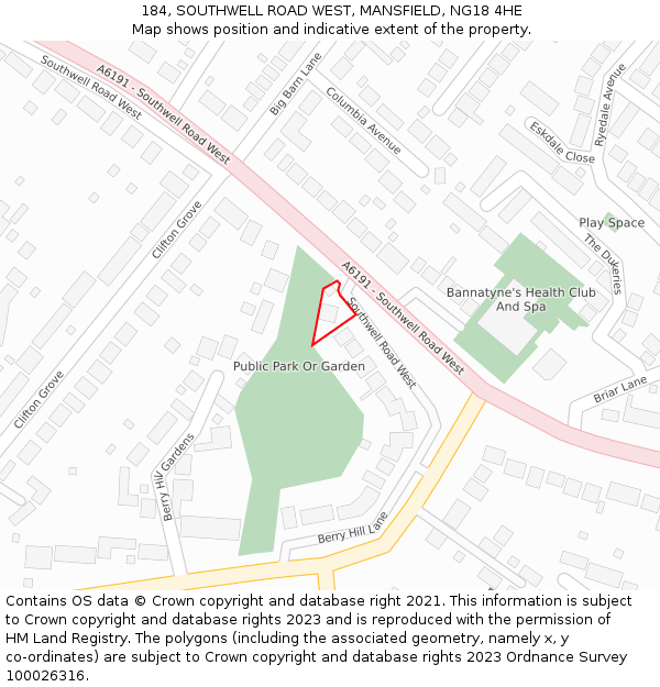 184, SOUTHWELL ROAD WEST, MANSFIELD, NG18 4HE: Location map and indicative extent of plot