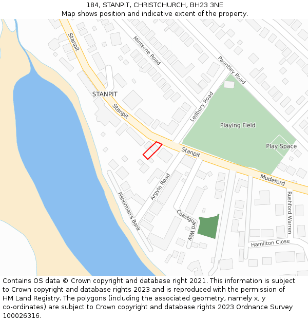 184, STANPIT, CHRISTCHURCH, BH23 3NE: Location map and indicative extent of plot