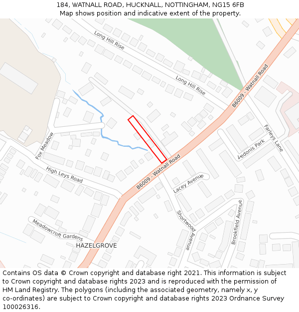 184, WATNALL ROAD, HUCKNALL, NOTTINGHAM, NG15 6FB: Location map and indicative extent of plot