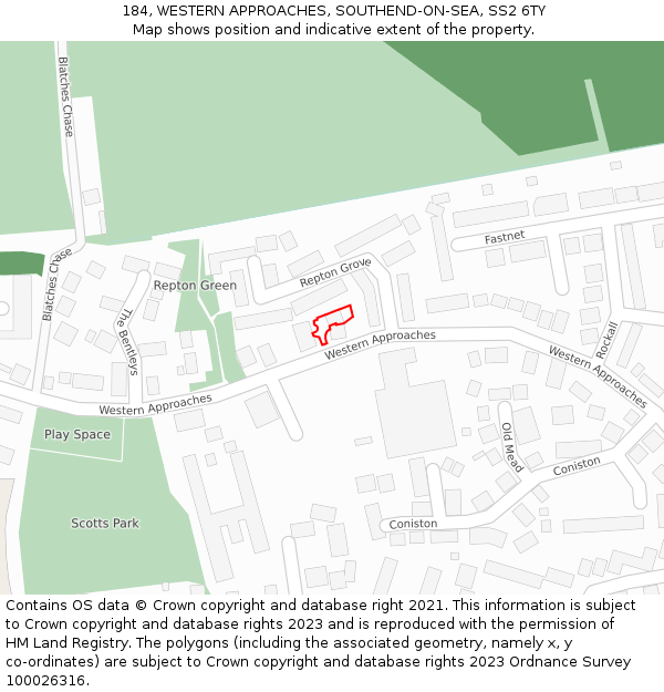 184, WESTERN APPROACHES, SOUTHEND-ON-SEA, SS2 6TY: Location map and indicative extent of plot