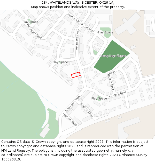 184, WHITELANDS WAY, BICESTER, OX26 1AJ: Location map and indicative extent of plot