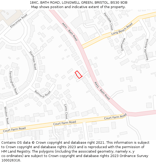 184C, BATH ROAD, LONGWELL GREEN, BRISTOL, BS30 9DB: Location map and indicative extent of plot