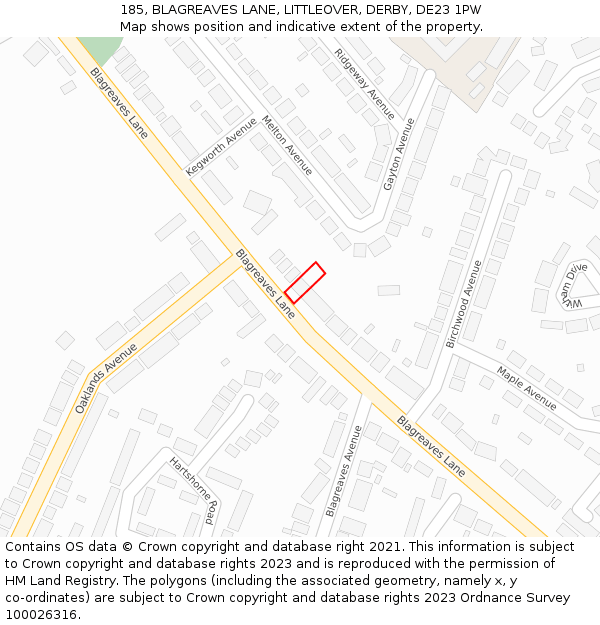 185, BLAGREAVES LANE, LITTLEOVER, DERBY, DE23 1PW: Location map and indicative extent of plot