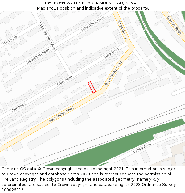 185, BOYN VALLEY ROAD, MAIDENHEAD, SL6 4DT: Location map and indicative extent of plot