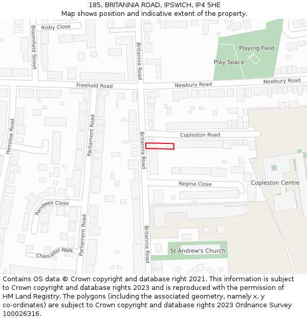 185, BRITANNIA ROAD, IPSWICH, IP4 5HE: Location map and indicative extent of plot