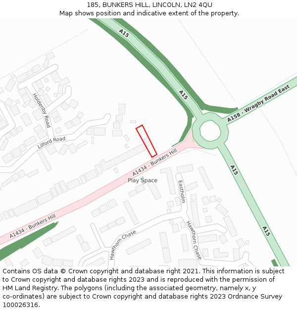 185, BUNKERS HILL, LINCOLN, LN2 4QU: Location map and indicative extent of plot